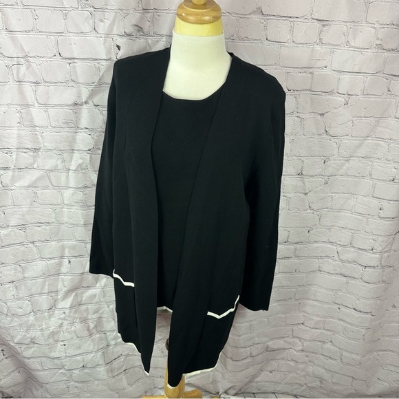 talbots Black Open Front Cardigan & tank set contrast Trim sz L classic office - Picture 1 of 12